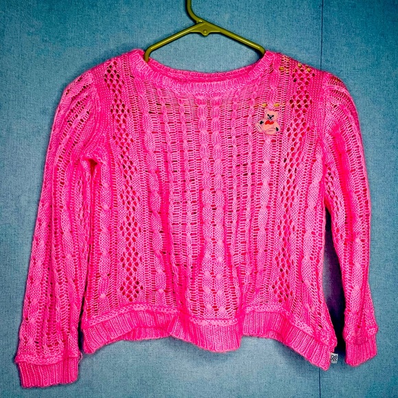 Youth Crochets Knit Sweater Pink with Baby Pink Bear Patch - Picture 3 of 4
